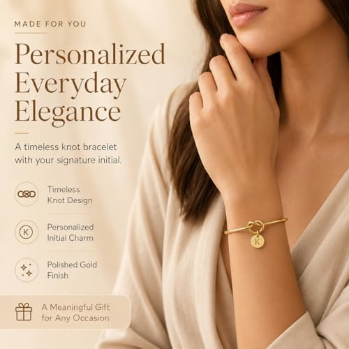 LemonRose Initial Bracelets for Women - Dainty Tie the Knot Letter A-Z 14K Gold Plated for Women Gold Cuff Bracelet for Womens Jewelry Personalized Bridesmaid Proposal Gifts - color: Gold K