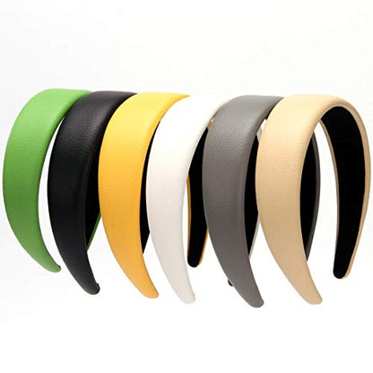 LONEEDY 1.7 Inch Leather Hard Headband Wide Padded Headband Hairband for Women (Black) - color: Black