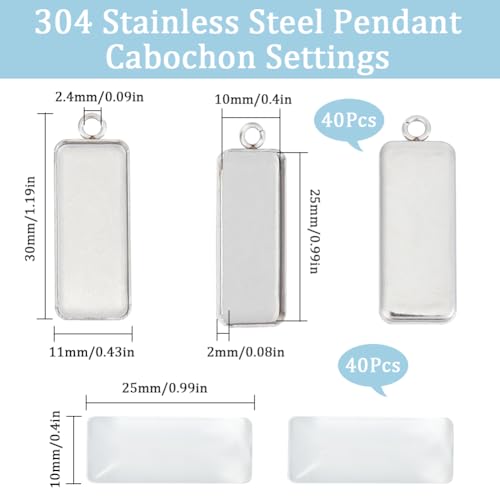 SUNNYCLUE 1 Box 80Pcs Pendant Trays Set Small Rectangle Stainless Steel Bezel Tray Pendant Cabochon Settings Cabochon Blanks Bezels for Jewelry Making Charms DIY Earrings Bracelets - color: Rectangle Stainless Steel Cabochon Settings