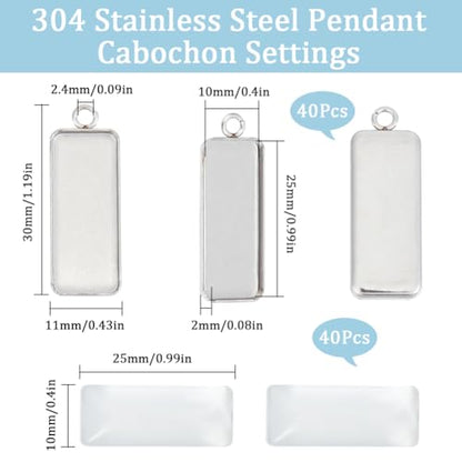 SUNNYCLUE 1 Box 80Pcs Pendant Trays Set Small Rectangle Stainless Steel Bezel Tray Pendant Cabochon Settings Cabochon Blanks Bezels for Jewelry Making Charms DIY Earrings Bracelets - color: Rectangle Stainless Steel Cabochon Settings