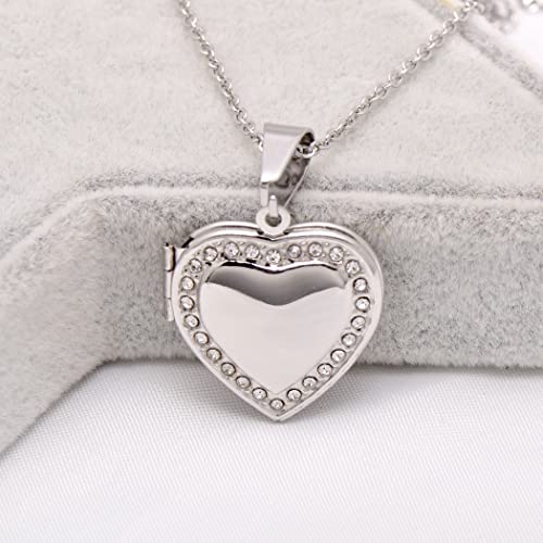 Paialco Heart Shaped Locket Pendant Necklace for Women - color: Set Diamond-White