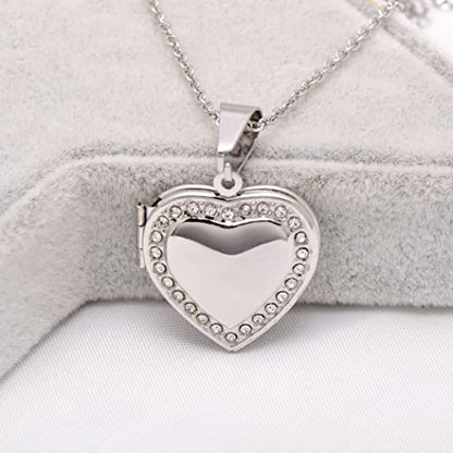 Paialco Heart Shaped Locket Pendant Necklace for Women - color: Set Diamond-White