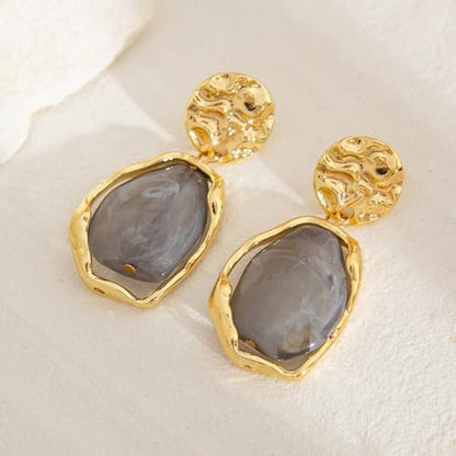 Irregular Crystal Dangle Earrings for Women Gold Textured Gemstone Earrings Geometric Acrylic Stud Earring Jewelry Gift - color: Grey