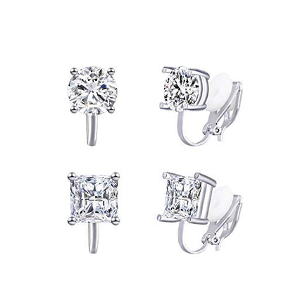 YOQUCOL 2 Pairs 8MM Cubic Zirconia Crystal Clip On Stud Earrings Non Pierced Stud Earrings For Women - color: White