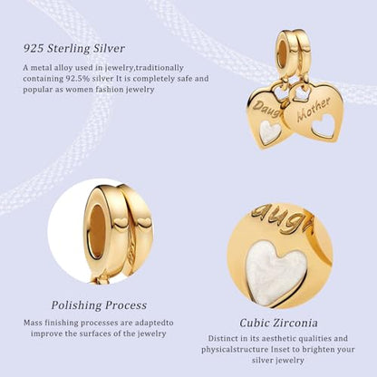 14K Gold Plated Silver Charms for Pandora, Women Heart Family Love Pet Animal Bead Dangle for Bracelets Necklace Jewelry Gift - color: B-Golden Mom and Daughter Pendant