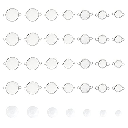 UNICRAFTALE Stainless Steel Round Cabochon Connector Pendants Black Blanks Bezel Pendant Trays with Glass Cabochon Bracelet Connector Charms for Jewelry Making