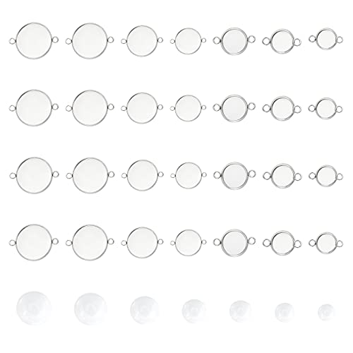 UNICRAFTALE Stainless Steel Round Cabochon Connector Pendants Black Blanks Bezel Pendant Trays with Glass Cabochon Bracelet Connector Charms for Jewelry Making