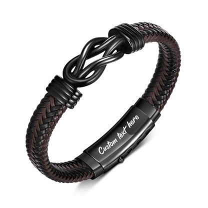 VNOX Men's Inspirational Mantra Engarved Handmade Braided Leather Adjustable Cuff Bangle Bracelet Encouragement Motivational Gift for Men - style: Black-Brown-Knot
