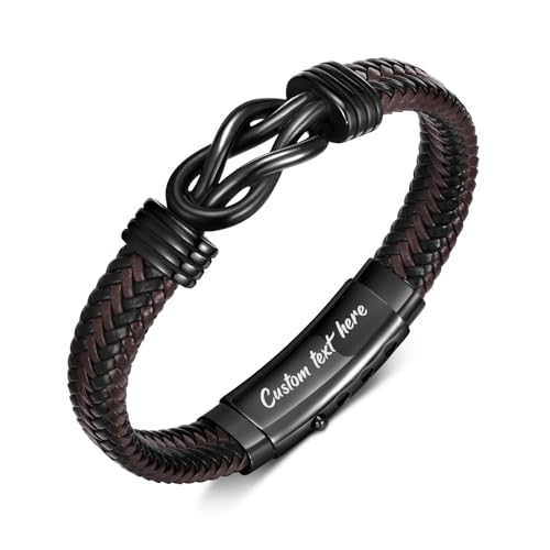 VNOX Men's Inspirational Mantra Engarved Handmade Braided Leather Adjustable Cuff Bangle Bracelet Encouragement Motivational Gift for Men - style: Black-Brown-Knot