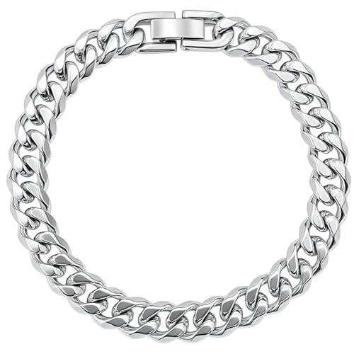 Stainless Steel Mens Cuban Link Chain, Miami Cuban Chain Bracelets for Men, 8mm Wide 7.5 8 8.5 9Inch Hip Hop Mens Bracelets,Gift for Father Husband Son men chain - style: Stainless Steel 9 inch