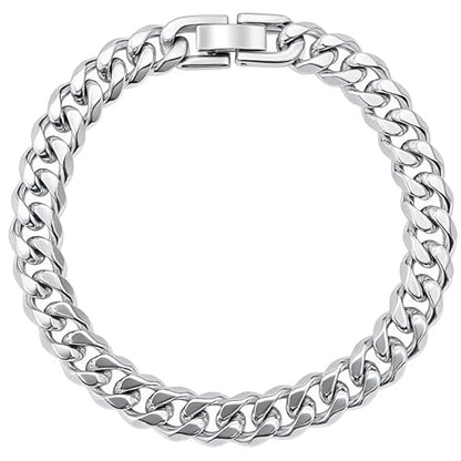 Stainless Steel Mens Cuban Link Chain, Miami Cuban Chain Bracelets for Men, 8mm Wide 7.5 8 8.5 9Inch Hip Hop Mens Bracelets,Gift for Father Husband Son men chain - style: Stainless Steel 9 inch