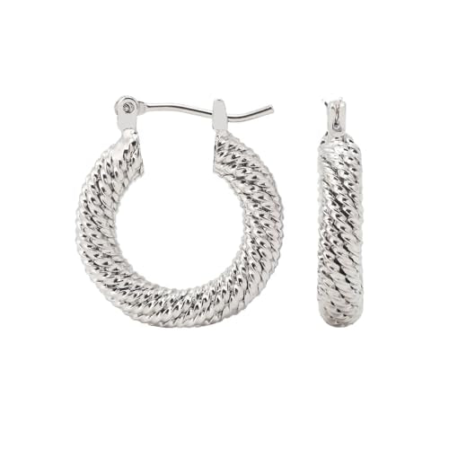 RENAIZ Dainty Lightweight Hoop & Stud Earrings for Women – 14K Gold Plated & Rhodium Plated, Minimalist Geometric Hypoallergenic Jewelry, Tiny Dainty Everyday Studs and Hoops - color: White Gold, style: Rope
