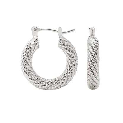 RENAIZ Dainty Lightweight Hoop & Stud Earrings for Women – 14K Gold Plated & Rhodium Plated, Minimalist Geometric Hypoallergenic Jewelry, Tiny Dainty Everyday Studs and Hoops - color: White Gold, style: Rope