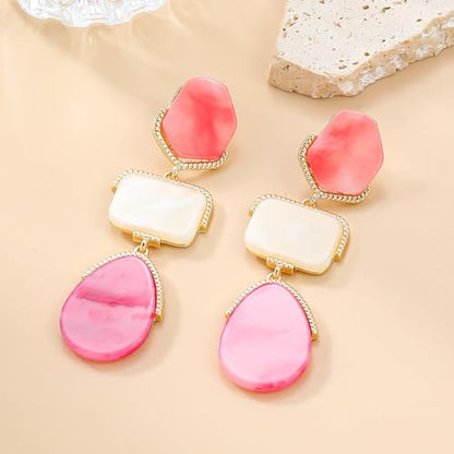 Acrylic Geometric Earrings Multilayer Resin Earrings Long Drop Dangle Earrings Acetate Tassel Earrings Long Pink Cute Jewelry Design for Women - color: Pink