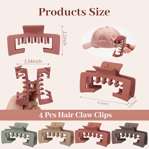4 Pack Hat Claw Clips for Women, 4.1 Inch Large Hair Clips for Thick Hair | 2-in-1 Cute Hair Claw Clips Strong Hold Jaw Clips for Daily Styling, Baseball Cap & Trucker Hat, Wine Red (Patent Pending) - color: Wine Red