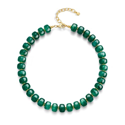 Chunky Beads Necklace for Women Trendy Gold Puffy Heart Choker Necklace Colorful Resin Beaded Heart Pendant Necklaces Statement Jewelry - color: Round-Deep Green