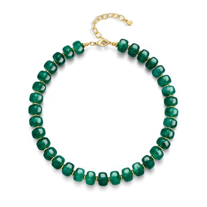 Chunky Beads Necklace for Women Trendy Gold Puffy Heart Choker Necklace Colorful Resin Beaded Heart Pendant Necklaces Statement Jewelry - color: Round-Deep Green