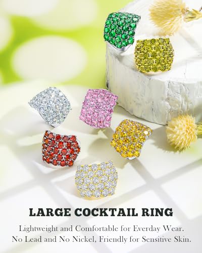 925 Sterling Silver Pave Birthstone Chunky Statement Rings for Women Men | 14K Gold Plated/Silver Large Dome Ring Birthday Cocktail Jewelry,Size 6 to 10(with Gift Box) - color: 04-CZ-14K Gold Plated-Apr.
