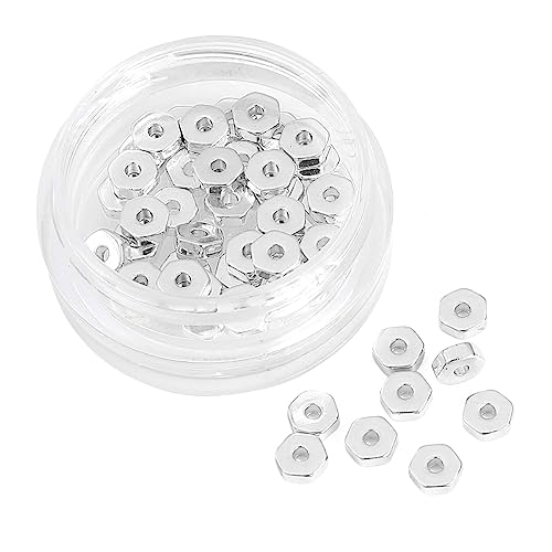 Silver Plated Hexagon Spacer Beads 4x1.5mm 50pcs for Jewelry Making Findings Non Tarnish - color: Silver, size: 4x1.5mm Hexagon