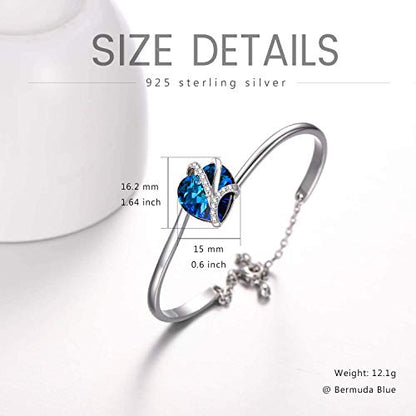 AOBOCO I Love You Jewelry - Sterling Silver Blue Purple Love Heart Bangle Bracelet Embellished with Crystals from Austria, Fine Anniversary Birthday Jewelry Gifts for Women - style: 02 Blue Bracelet