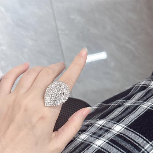Cubic Zirconia Waterdrop Wrap Finger Rings for Women Luxury Shiny Rhinestone Crystal Teardrop Shape Adjustable Stacking Open Ring Statement Promsie Band Comfort Fit Fashion Wedding Party Prom Jewelry
