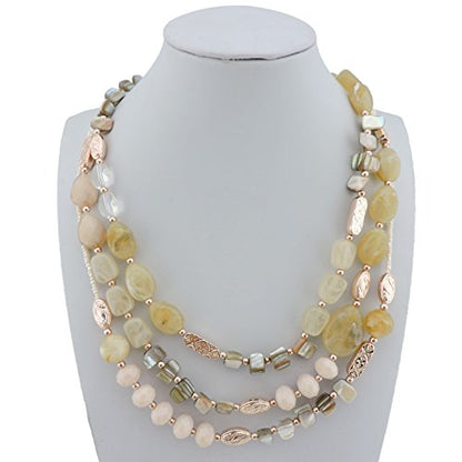 Coiris 3 Multi Layer Shell Glass Beaded Fashion Necklace for Women 21" - color: N0001-beige