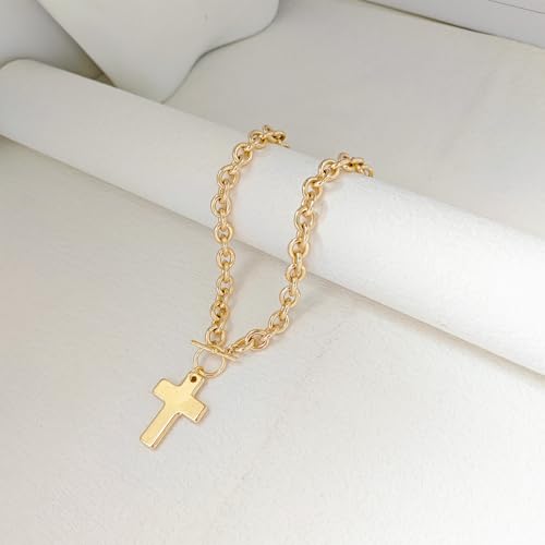 Airmb Cross Necklace for Women Gold/Silver Plated Layered Dainty Cross Chain Trendy Choker Satellite Charm Small Crucifix Pendant Gold/Silver Necklace Stackable Hypoallergenic Delicate Gift for Women - color: Gold-Extra Large Chunky Cross