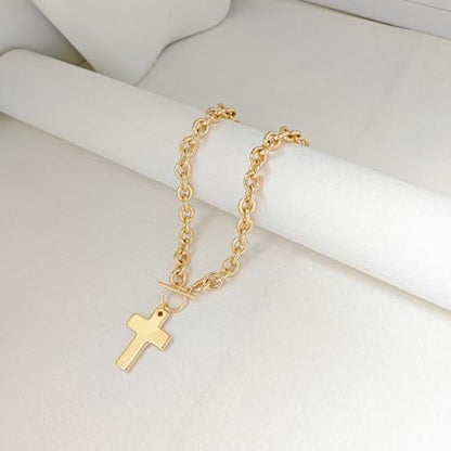 Airmb Cross Necklace for Women Gold/Silver Plated Layered Dainty Cross Chain Trendy Choker Satellite Charm Small Crucifix Pendant Gold/Silver Necklace Stackable Hypoallergenic Delicate Gift for Women - color: Gold-Extra Large Chunky Cross