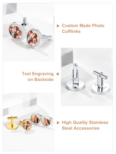 Custom4U Custom Photo Cufflinks for Men Father of the Bride Gifts - color: A-Photo-Steel