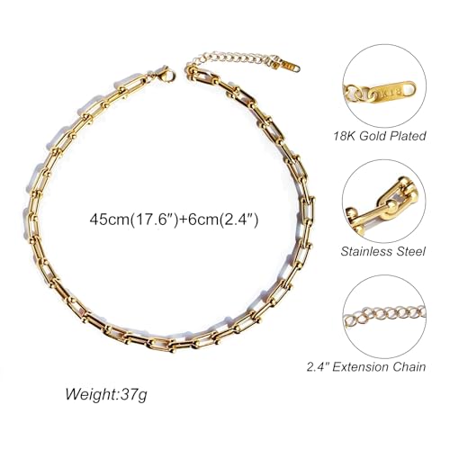 BG&WLing 18K Gold Plated Paperclip Necklace for Women Chunky Stainless Steel Link Chain Necklace Gold Statement Choker Classic Jewelry Gift - color: Yellow Gold（19.7”）