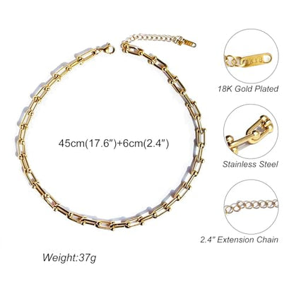 BG&WLing 18K Gold Plated Paperclip Necklace for Women Chunky Stainless Steel Link Chain Necklace Gold Statement Choker Classic Jewelry Gift - color: Yellow Gold（19.7”）