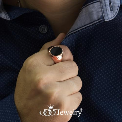 555Jewelry Stainless Steel High Polish Plain Oval Black Onyx Signet Ring for Men - color: Rose Gold