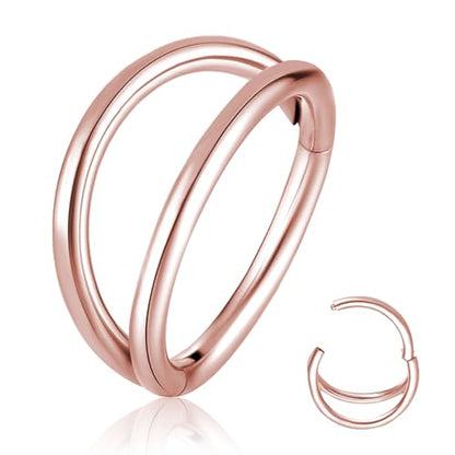 Titanium Septum Rings, Nose Rings Hoops for Women, Segment Nose Rings 16G 8mm/10mm Hypoallergenic Cartilage Conch Helix Rook Hoop Earrings - color: Double Stacked-Rose Gold, size: 16 Gauge 8mm