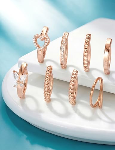 ORAZIO 8Pcs Belly Button Ring Surgical Steel 14G Clicker Belly Rings for Women CZ Heart Butterfly Belly Button Piercing Simple Reverse Navel Barbell Rings Body Piercing Jewelry - color: Rose Gold Plated-12mm