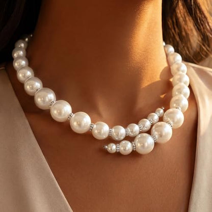 Pearl Choker Chunky Necklace White Prom Neck Accessories for Women