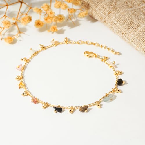 Gold Chain Bracelet for Women, 14K Gold Plated | Dainty Bracelets with Adjustable Chain, Trendy Jewelry Gift for Women - style: mixed color stone
