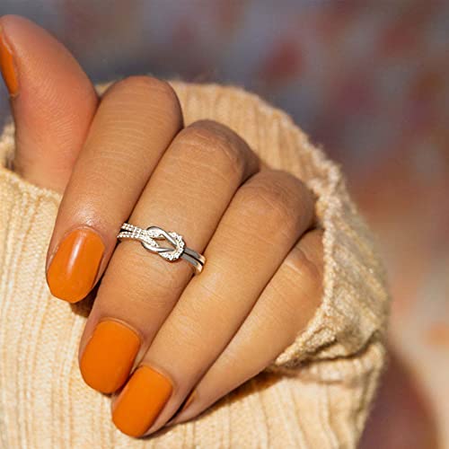 OOOPEL Sterling Silver Adjustable Ring S925 Silver Rings for Women Cubic Zirconia Twist Love Knot Dainty Ring Silver Minimalist Open Finger Rings Silver Thumb Sterling Silver Ring - color: To My Daughter,link ring