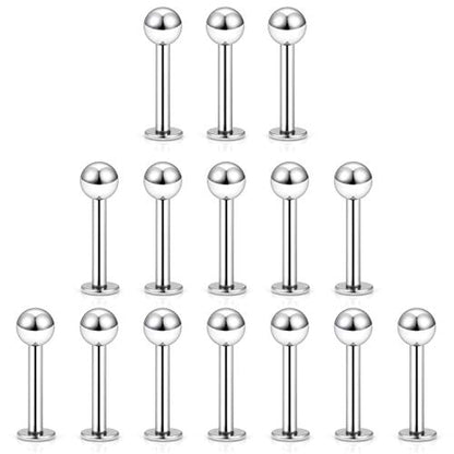 15-30PCS 16G Surgical Steel Labret Studs Monroe Lip Rings Cartilage Tragus Nail Conch Helix Earring Barbell for Women Men Piercing Jewelry 5 Colors 6-12mm - color: 5/16"(8mm) silver-tone