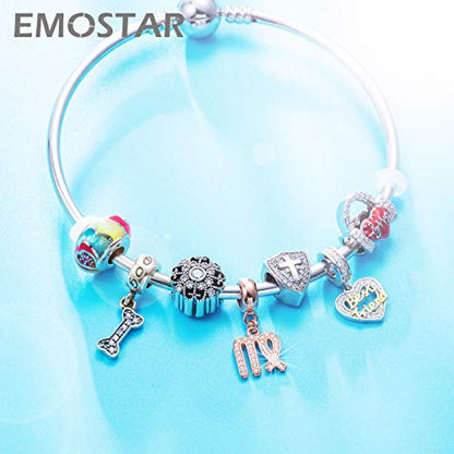 EMOSTAR Zodiac Sign Charms fits European Charm Bracelet – Rose Gold 925 Sterling Silver Necklace Pendant, 12 Horoscope Constellation Dangle CZ Birthstone Beads, Gifts for Women/Men/Birthday - color: Virgo (8.23 – 9.22)