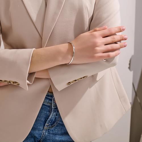 4mm Oval Silver Bangles for Women Dainty Sterling Silver Stackable Cuff Bracelets Non Tarnish Waterproof Hypoallergenic Bangle for Women Gifts Jewelry - color: Silver Bangle-6.5
