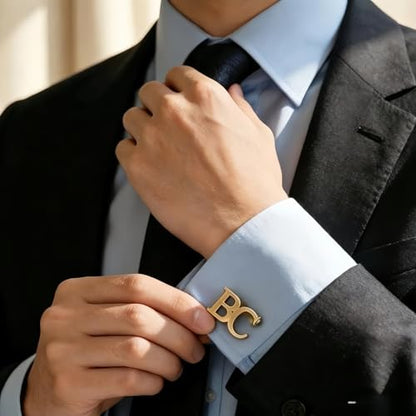 Custom Men’s Cufflinks - Personalized Cuff Links Initials/Names/Dates - 18K Gold Plated 304 Stainless Steel - Ideal Father’s Day & Christmas Gift for Men - style: Style 6