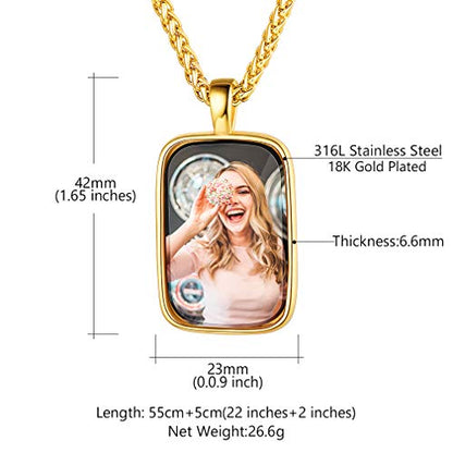 Custom4U Personalized Photo Necklace - Custom Heart/Oval/Round Charm Necklaces with Picture + Chain Adjustable - Stainless Steel/Acrylic Pendant Memorial Jewelry Christmas Gifts for Women - color: C-Gold Color