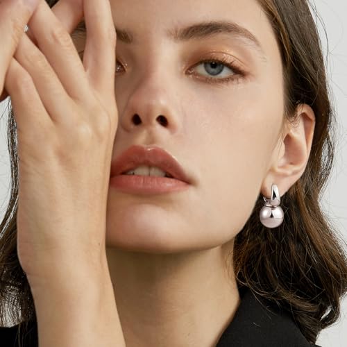14k Gold Plated Ball Dangle Earrings for Women Sterling Silver Ball Drop Earrings Hypoallergenic Round Balls Hoop Earring Leverback Lightweight Earrings Fashion Jewelry - color: 04-silver