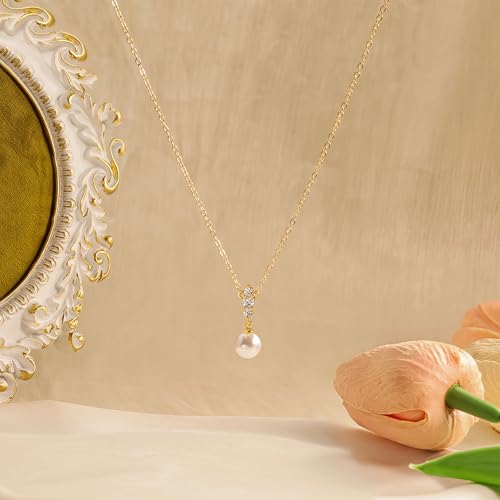 Pearl Necklaces for Women,Dainty Gold Pendant Necklaces Waterproof Jewelry | 14K Gold Plated Pearl Necklaces,Dainty Elegant Wedding Necklace,Small Cute Adjustable Minimalist Necklace,Non Tarnish Jewelry - color: GOLD-16
