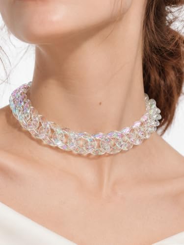Chunky Link Cuban Chains Necklace Women's Punk Hip-hop Thick Gold Chain Choker Necklace Fashion Costume Jewelry for Women (gold) - color: clear AB color