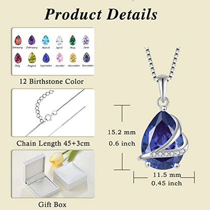 Birthstone Pendant Necklace 925 Sterling Silver Teardrop Jewelry for Women - color: Violet Blue