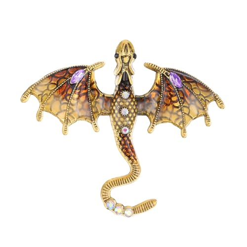 Anmpab Colorful Enamel Dragon Brooch for Men Women Vintage Rhinestone Crystal Dragon Animal Brooch Pin Clothing Hat Jewelry Decoration - color: Brown