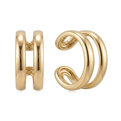 Gold Ear Cuff Earrings for Women Non Piercing Hoop | Clip on,Wrap Cartilage,14K Gold Plated,Dainty Small Simple,Hypoallergenic Everyday,Lightweight,Illusion Jewelry - color: 05. Double Hoop