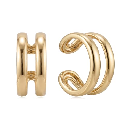 Gold Ear Cuff Earrings for Women Non Piercing Hoop | Clip on,Wrap Cartilage,14K Gold Plated,Dainty Small Simple,Hypoallergenic Everyday,Lightweight,Illusion Jewelry - color: 05. Double Hoop