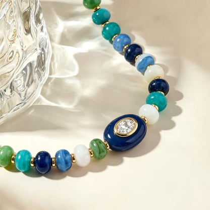 Chunky Beaded Necklace for Women Colorful Bead Choker Necklace Fashion Trendy Summer Boho Bead Statement Necklaces Beach Vocation Holiday Jewelry Gifts - color: Blue Green Mixed